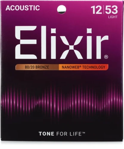 Elixir 11052 80/20 Bronze Light (12-53) NANOWEB – struny do gitary akustycznej